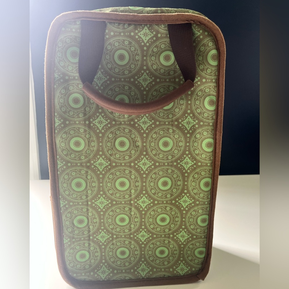 oeno Green and Brown Patterned Wine Tote
